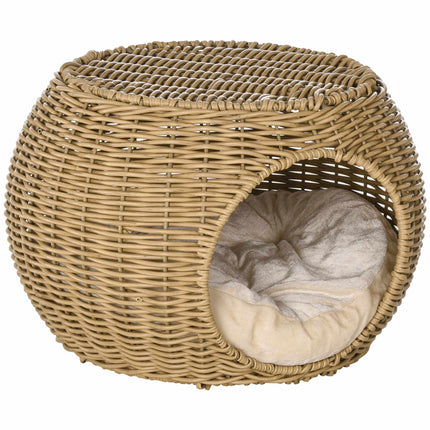 Two-Tier Rattan Cat Bed with Cushion, For Cats Under 3.5kg