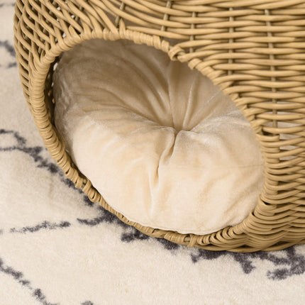 Two-Tier Rattan Cat Bed with Cushion, For Cats Under 3.5kg