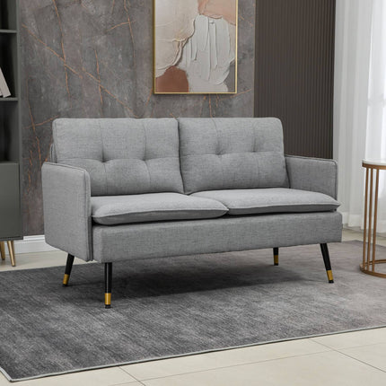 Zweisitziges graues Sofa mit Kissen, Leinenoptik