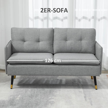 Zweisitziges graues Sofa mit Kissen, Leinenoptik