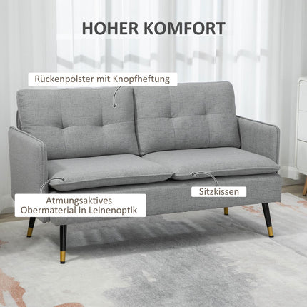 Zweisitziges graues Sofa mit Kissen, Leinenoptik