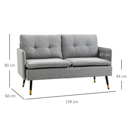 Zweisitziges graues Sofa mit Kissen, Leinenoptik