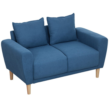 Blaues 2-Sitzer Samtsofa mit Kissen und tiefer Sitzfläche