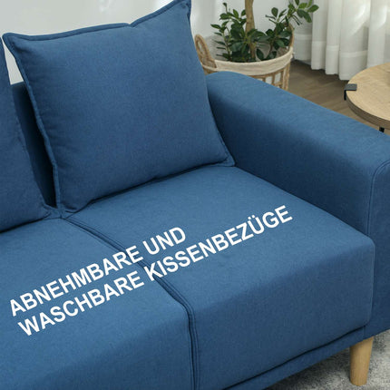 Blaues 2-Sitzer Samtsofa mit Kissen und tiefer Sitzfläche
