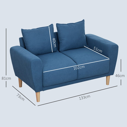 Blaues 2-Sitzer Samtsofa mit Kissen und tiefer Sitzfläche