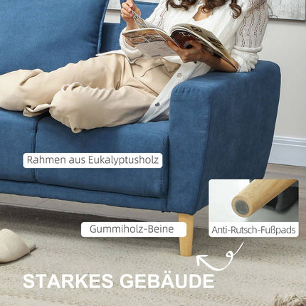 Blaues 2-Sitzer Samtsofa mit Kissen und tiefer Sitzfläche