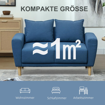 Blaues 2-Sitzer Samtsofa mit Kissen und tiefer Sitzfläche