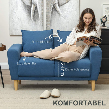 Blaues 2-Sitzer Samtsofa mit Kissen und tiefer Sitzfläche