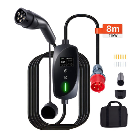 Type 2 Portable EV Charger 11 kW 16A, 8 m Cable