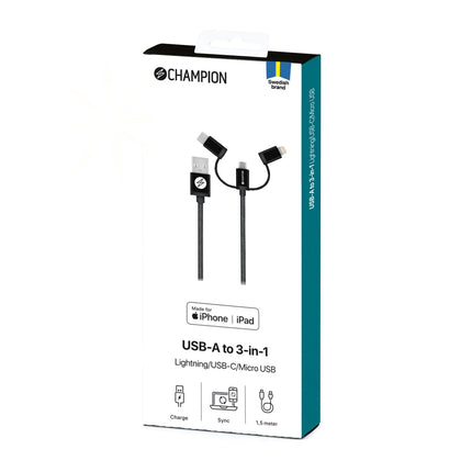 USB-A auf Lightning, USB-C und Micro-USB 1,5 m Schwarz