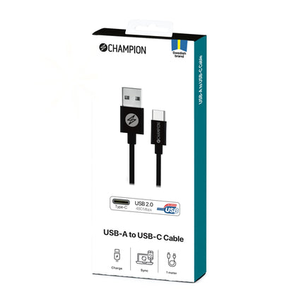 USB-A to USB-C Cable 1m Black