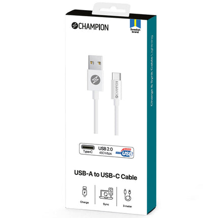 USB-A-auf-USB-C-Kabel 3 m, Weiß
