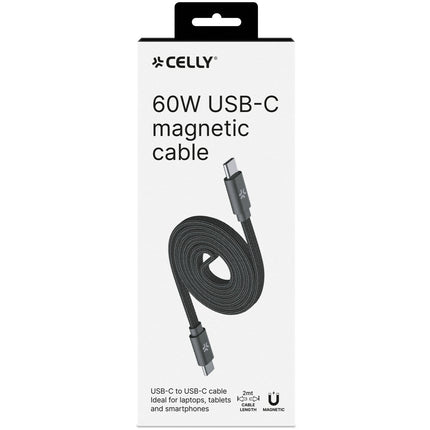 Kabel USB-C na USB-C 60W, magnetický opletený plochý 2m