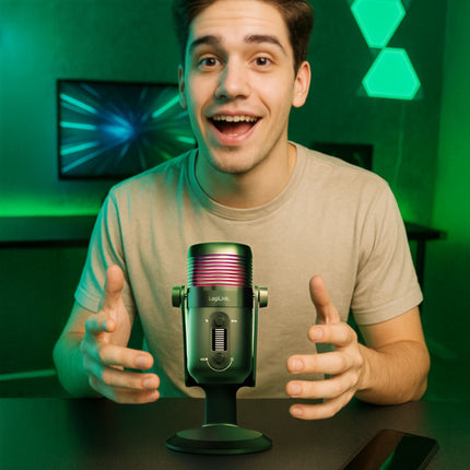 USB Cardioid Microphone with RGB Lighting, 192kHz/24-Bit