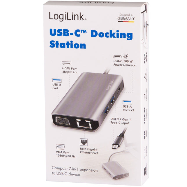 USB-C-Dockingstation 7-in-1 HDMI/VGA/RJ45/USB-C 100W PD
