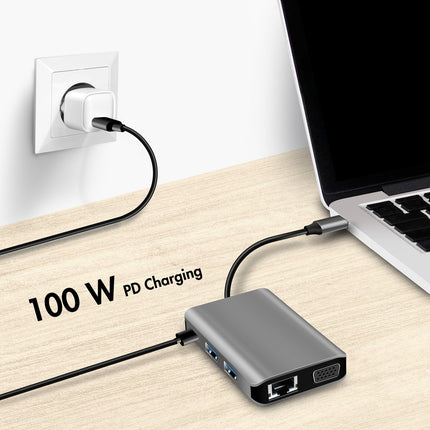 USB-C-Dockingstation 7-in-1 HDMI/VGA/RJ45/USB-C 100W PD