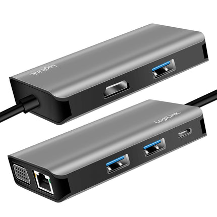 USB-C-Dockingstation 7-in-1 HDMI/VGA/RJ45/USB-C 100W PD