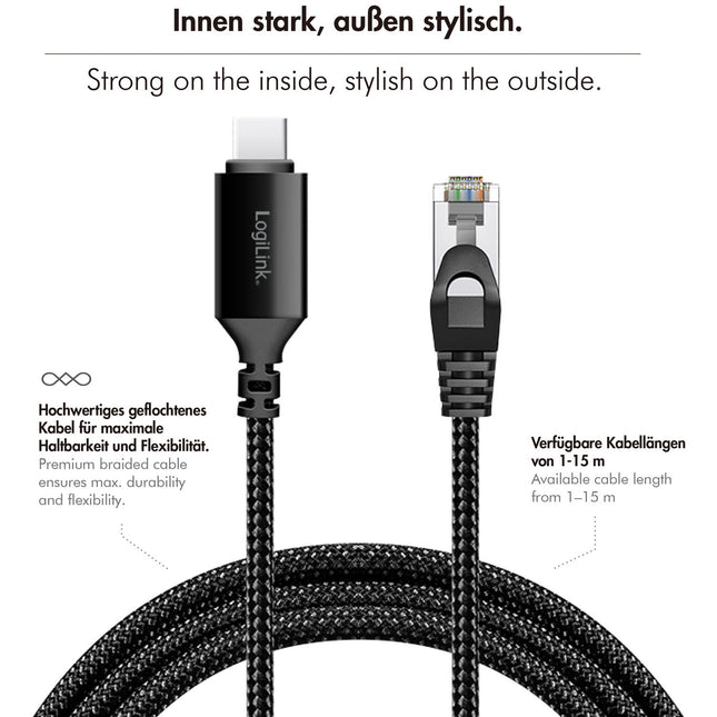 USB-C auf RJ45 Ethernet Kabel, 1 Gbit/s, 1m Länge