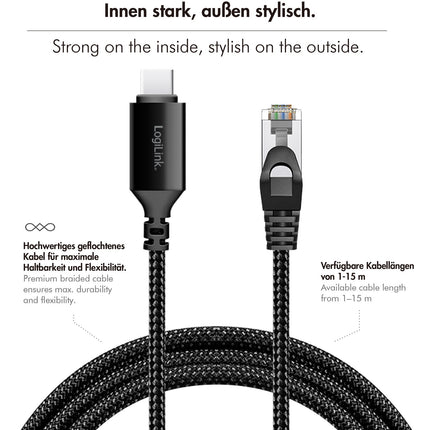 USB-C-auf-RJ45-Ethernet-Kabel, 1 Gbit/s, 2 m Länge