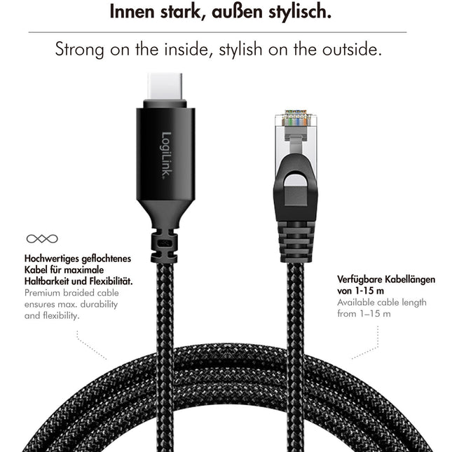 USB-C-auf-RJ45-Ethernet-Kabel, 1 Gbit/s, 2 m Länge