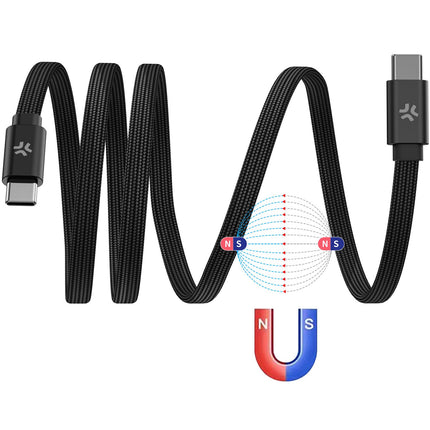 Kabel USB-C na USB-C 60W, magnetický opletený, 1m, černá