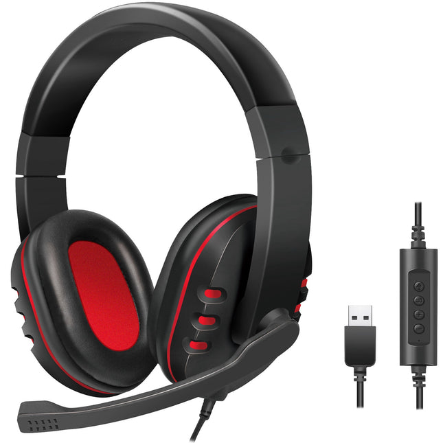 USB herní headset s flexibilním mikrofonem, černá/červená