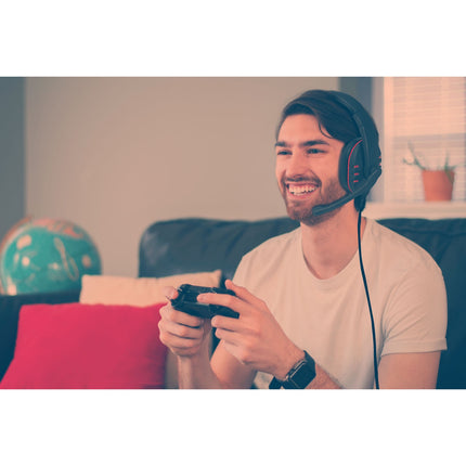 USB herní headset s flexibilním mikrofonem, černá/červená