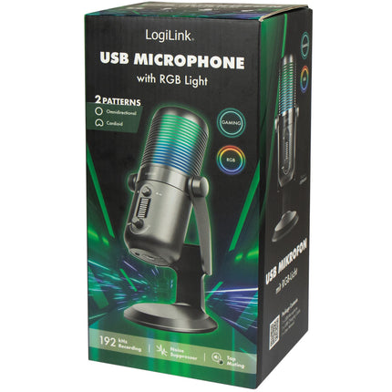 USB mikrofon, kardioidní/všesměrový, RGB podsvícení