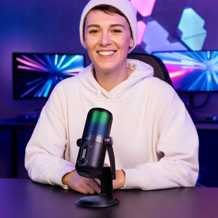USB mikrofon, kardioidní/všesměrový, RGB podsvícení
