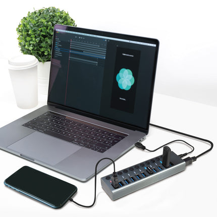 Hub USB 10+1 ports avec boutons marche/arrêt séparés USB 3.2 Gen 1