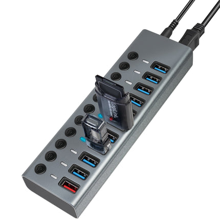 Hub USB 10+1 ports avec boutons marche/arrêt séparés USB 3.2 Gen 1
