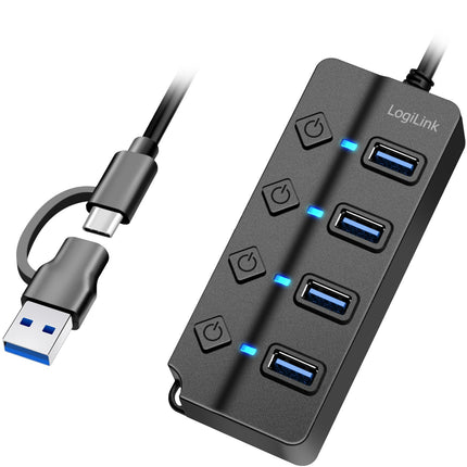 USB-Hub 4-Port mit separaten Ein-/Aus-Tasten USB-C/USB-A in USB 3.2 Gen1