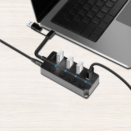 USB-Hub 4-Port mit separaten Ein-/Aus-Tasten USB-C/USB-A in USB 3.2 Gen1
