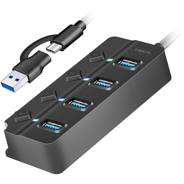 USB-Hub 4-Port mit separaten Ein-/Aus-Tasten USB-C/USB-A in USB 3.2 Gen1