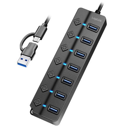 USB-Hub 7-Port mit separaten Ein-/Aus-Tasten USB-C/USB-A in USB 3.2 Gen1