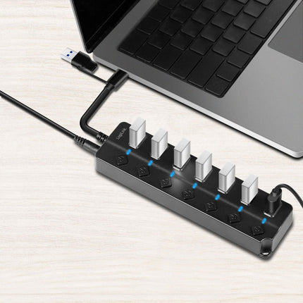 USB-Hub 7-Port mit separaten Ein-/Aus-Tasten USB-C/USB-A in USB 3.2 Gen1