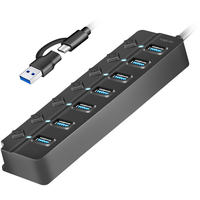 USB-Hub 7-Port mit separaten Ein-/Aus-Tasten USB-C/USB-A in USB 3.2 Gen1