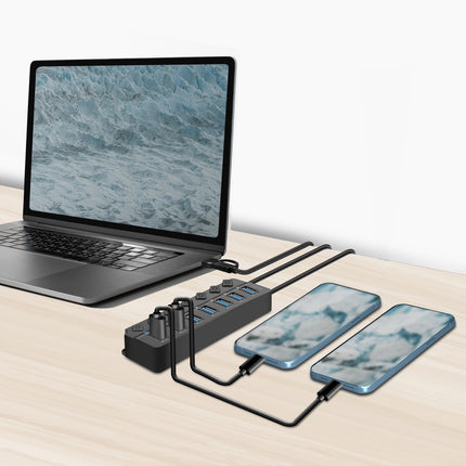 USB-Hub 7-Port mit separaten Ein-/Aus-Tasten USB-C/USB-A in USB 3.2 Gen1