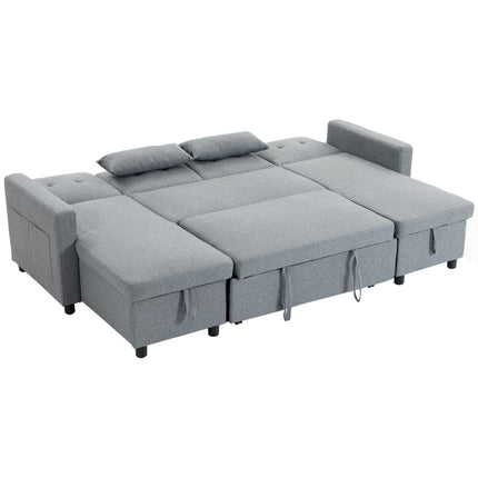 U-Shaped Sleeper Sectional Sofa, 4-Seater, Storage, Grey