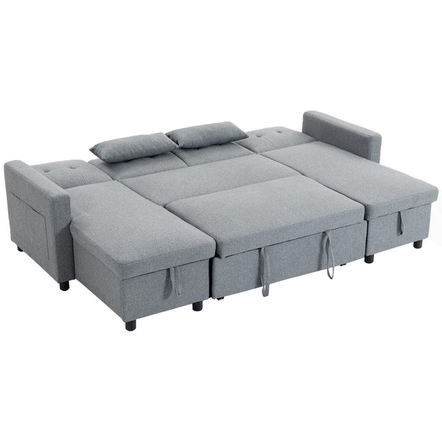 U-Shaped Sleeper Sectional Sofa, 4-Seater, Storage, Grey