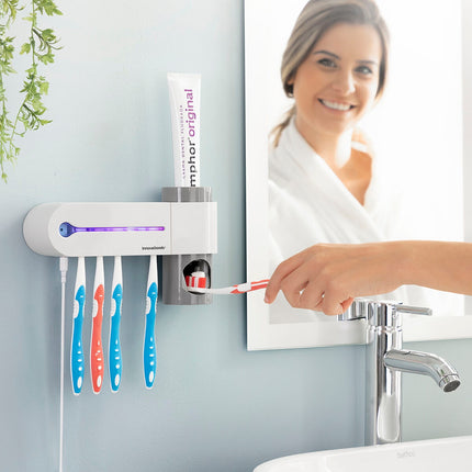 UV-Zahnbürstensterilisator mit Ständer und Zahnpastaspender Smiluv InnovaGoods