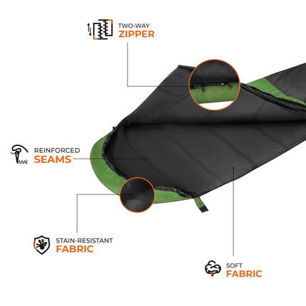 Ultraleichter Schlafsack, Schwarz-Grün, 5-20°C, 710g