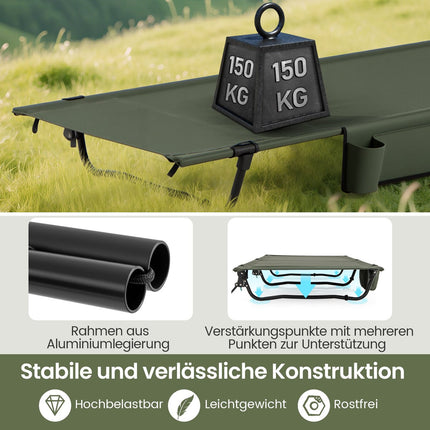 Ultraleichtes Klappbares Campingbett mit Seitentasche, 150 kg Tragkraft