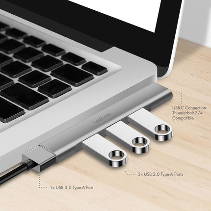 Ultraschlanker 4-Port-USB-C-Hub 1 x USB-A3.0, 3 x USB-A2.0