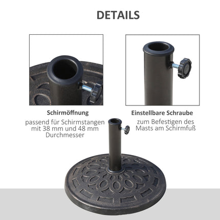 Runder Sonnenschirmständer aus Harz, Bronze, 14 kg, passend für Ø38-48 mm