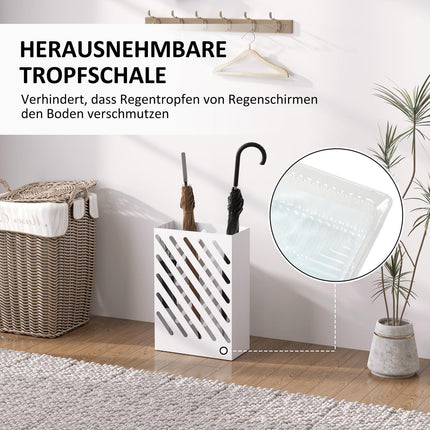 Schirmständer aus weißem Stahl mit Haken und Wasserauffangschale