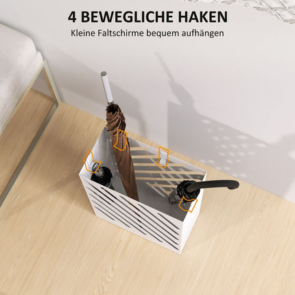 Schirmständer aus weißem Stahl mit Haken und Wasserauffangschale