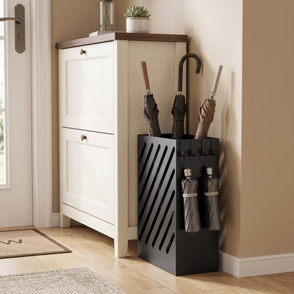 Umbrella Stand with Drip Tray, 4 Hooks, Steel, Black