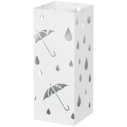 Paraplubak met 4 haken, wateropvangbak, parapluhouder voor gangen, parasols en wandelstokken, staal, 15,5 x 15,5 x 40 cm, wit Aosom