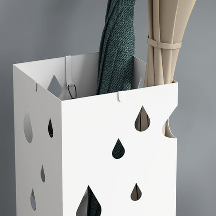 Paraplubak met 4 haken, wateropvangbak, parapluhouder voor gangen, parasols en wandelstokken, staal, 15,5 x 15,5 x 40 cm, wit Aosom